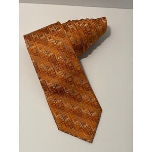 Michael Kors Mens Burnt Orange Geometric Square Woven Silk Blend Necktie 3.75"